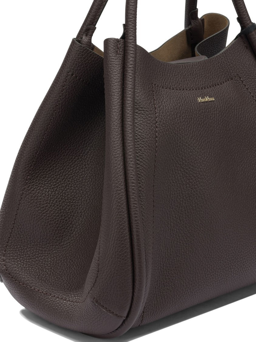 Max Mara Structured Bordeaux Leather Handbag With Gold-Tone Accents