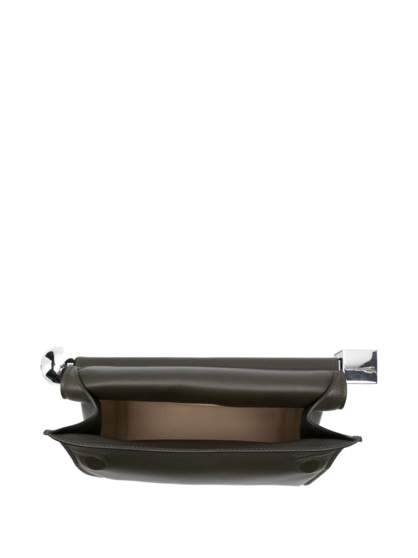 Jacquemus Structured Khaki Lambskin Clutch With Silver-Tone Detail