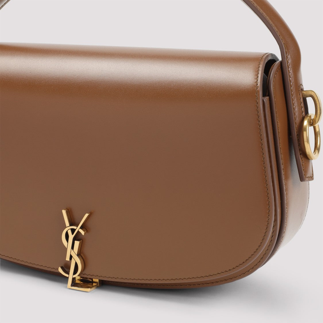 Saint Laurent Smooth Brown Leather Shoulder Bag With Bronze-Toned Hardware