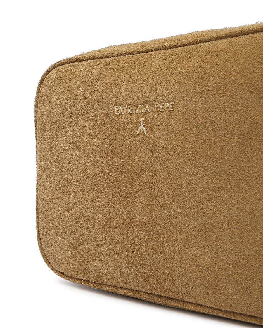 Patrizia Pepe Suede Crossbody Bag In Sand Beige
