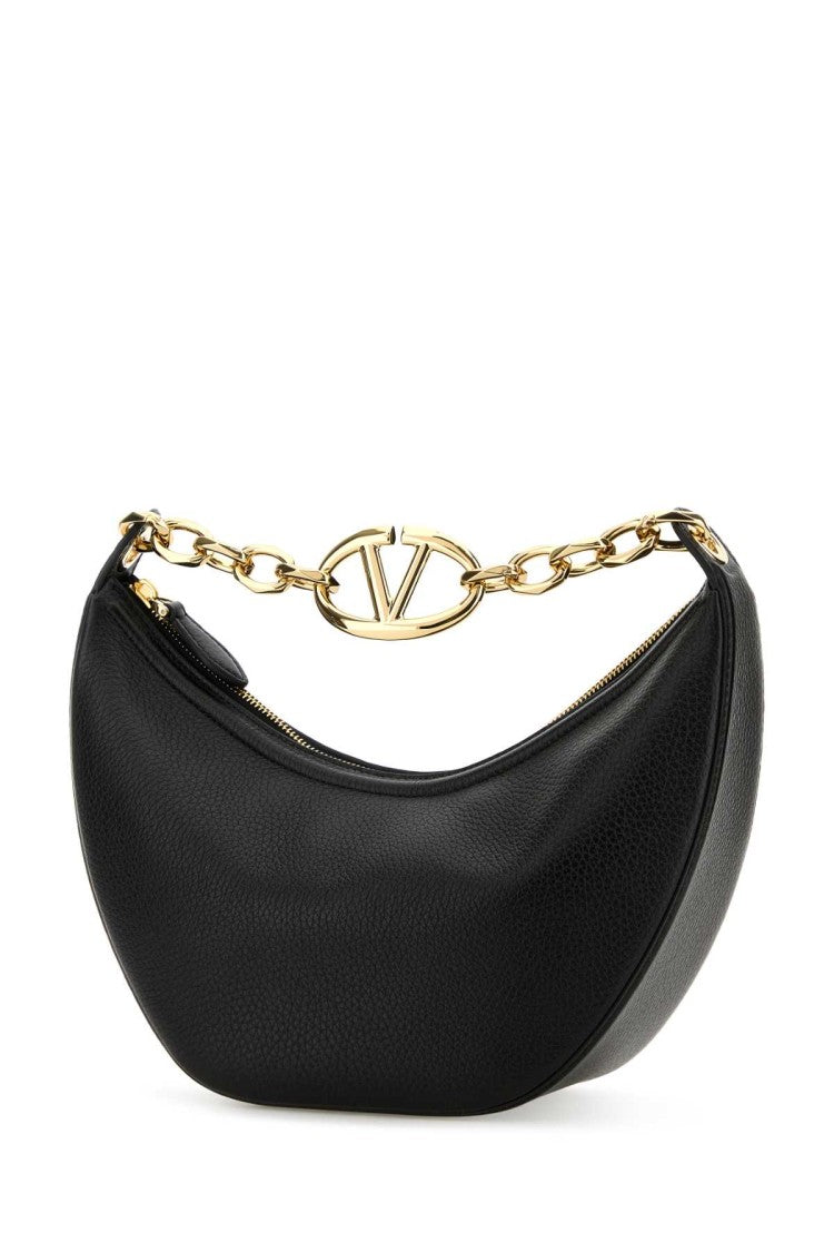 Valentino Garavani Black Leather Small Hobo Vlogo Moon Handbag
