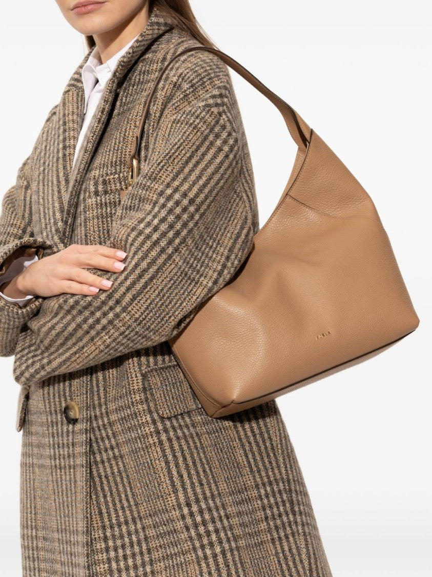Furla Slouchy Brown Pebbled Leather Handbag