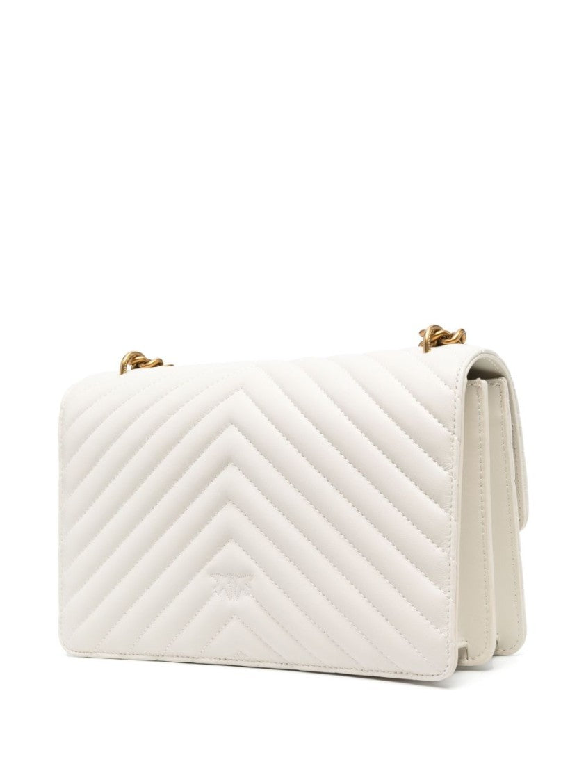 Pinko Quilted White Leather Shoulder Bag
