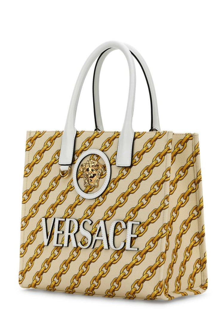 Versace Printed Canvas Small Chain Stripes La Medusa Shopping Bag