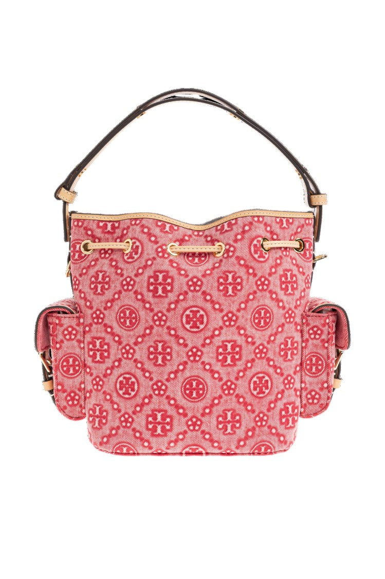 Tory Burch T Monogram Denim Bucket Bag W/Pockets