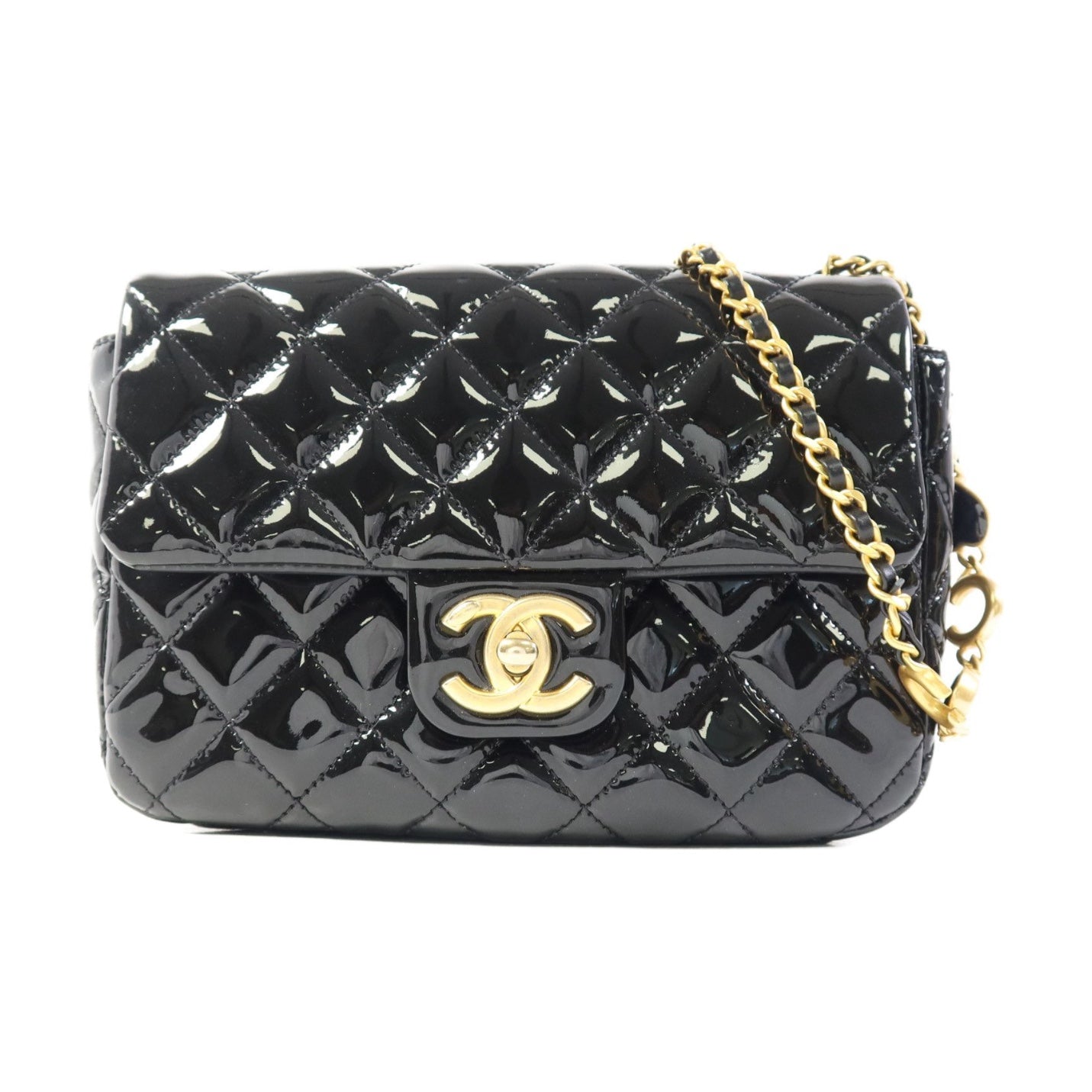 Chanel Black Quilted Patent Leather Coco De Toi Heart Square Flap Bag