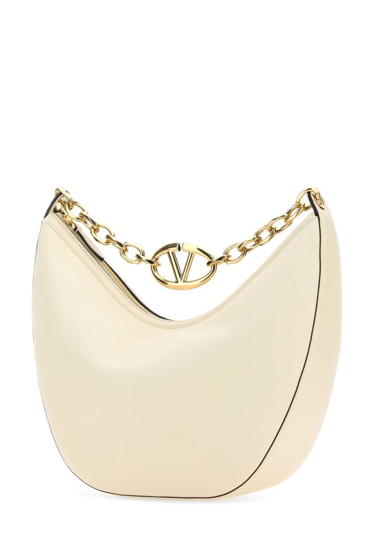 Valentino Garavani Ivory Leather Medium Hobo Vlogo Moon Shoulder Bag