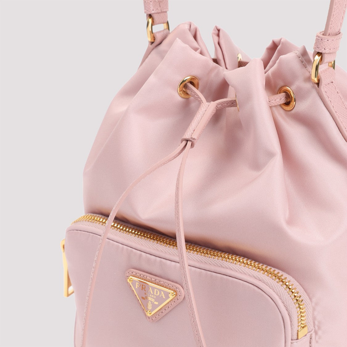 Prada Re-Nylon Pink Bucket Bag With Leather Accents