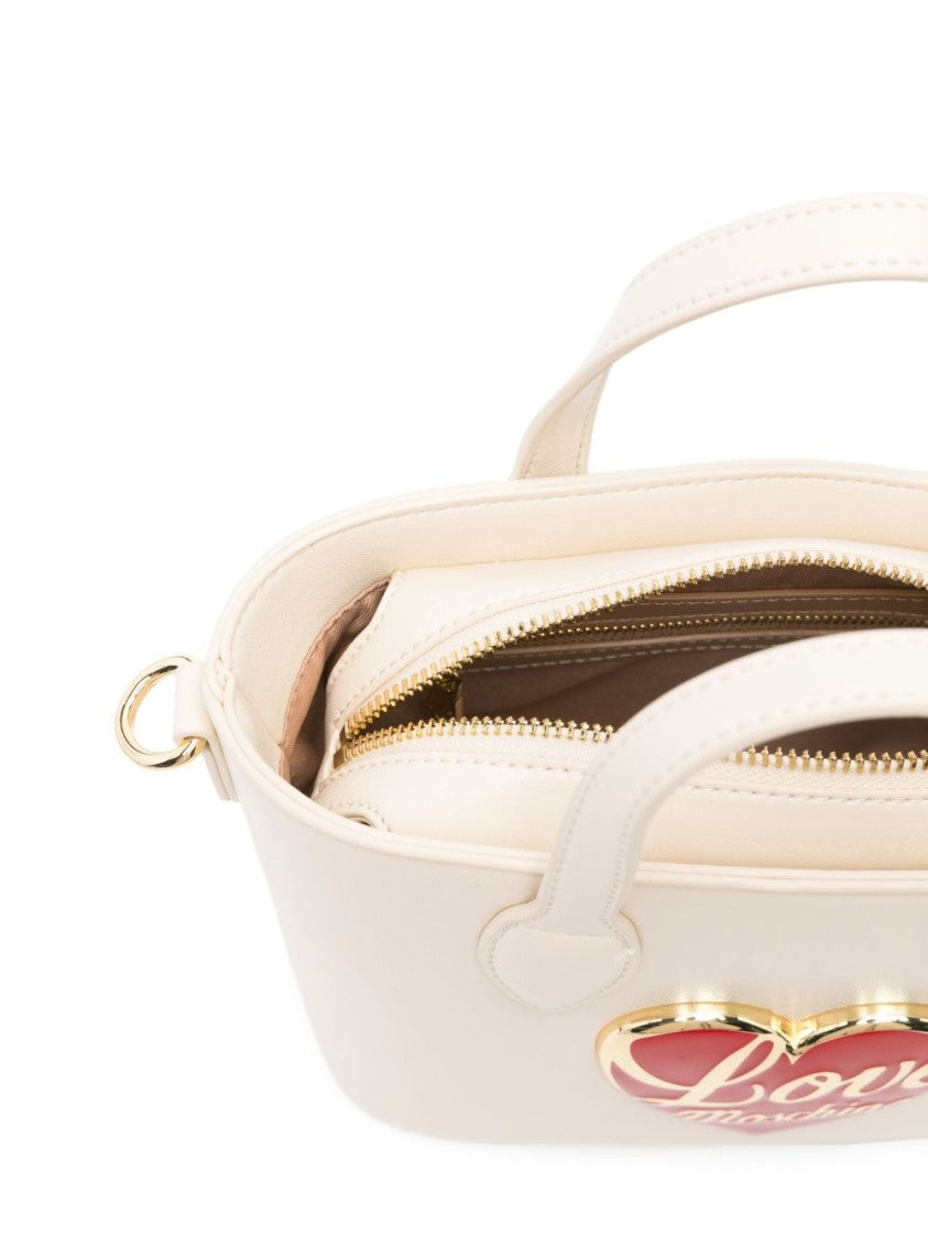 Love Moschino Structured Avorio Handbag With Heart Emblem