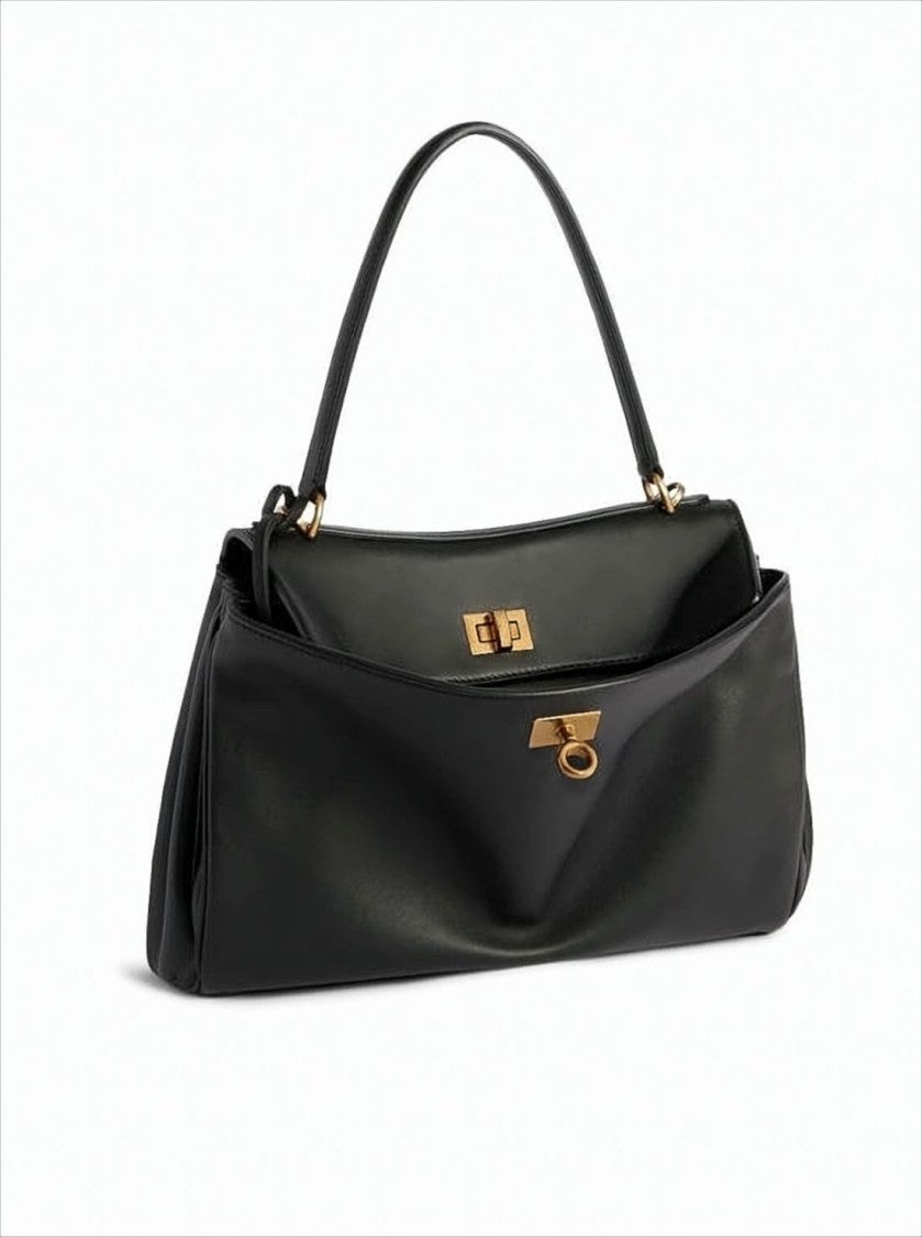 Balenciaga Rectangular Black Leather Shoulder Bag
