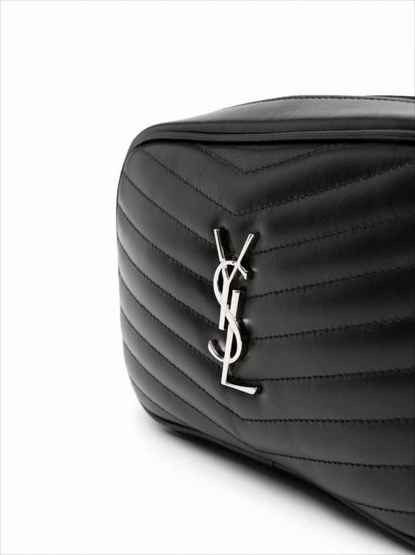 Saint Laurent Chevron Quilted Crossbody Bag With Silver-Tone Ysl Logo