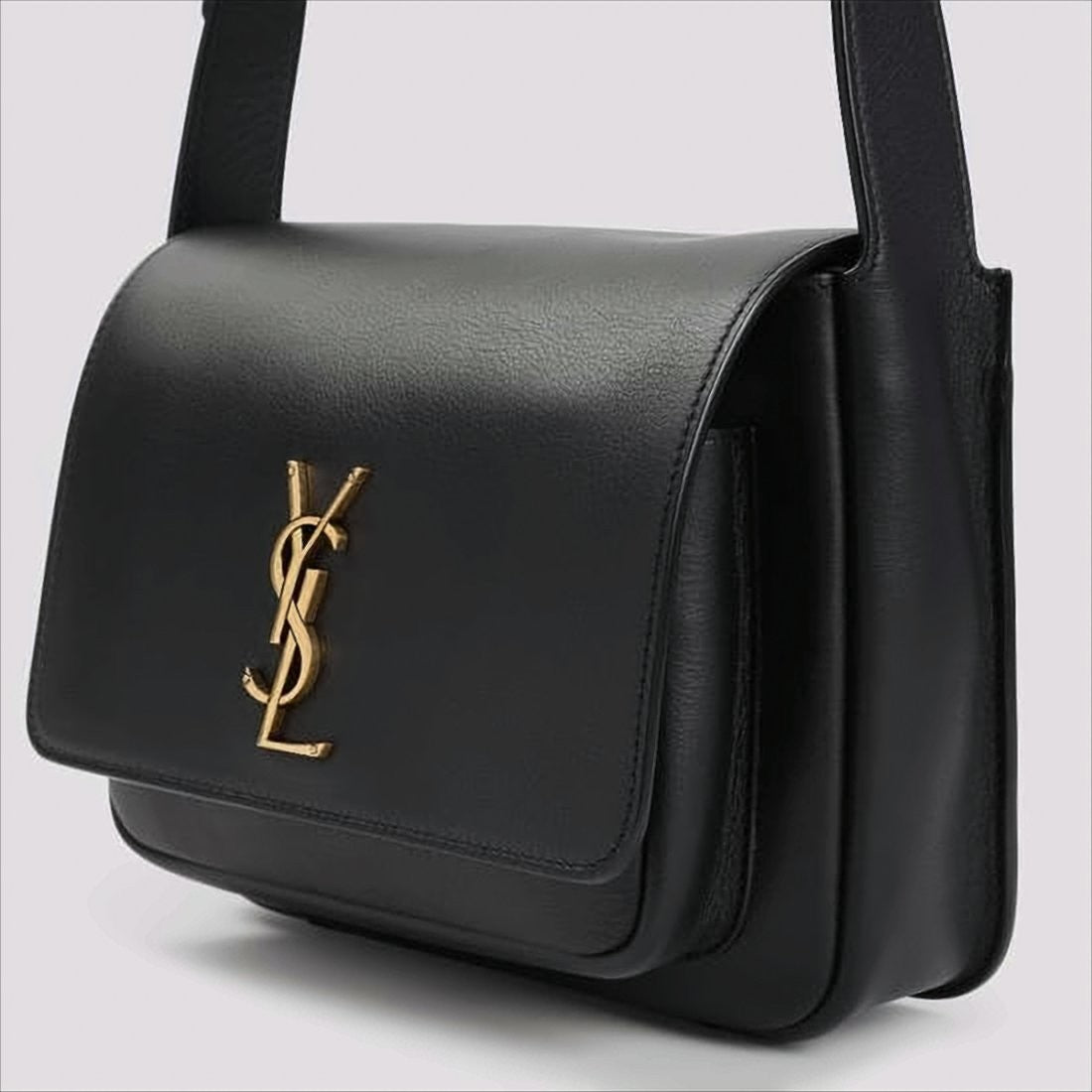 Saint Laurent Calfskin Leather Shoulder Bag With Brass Logo Emblem