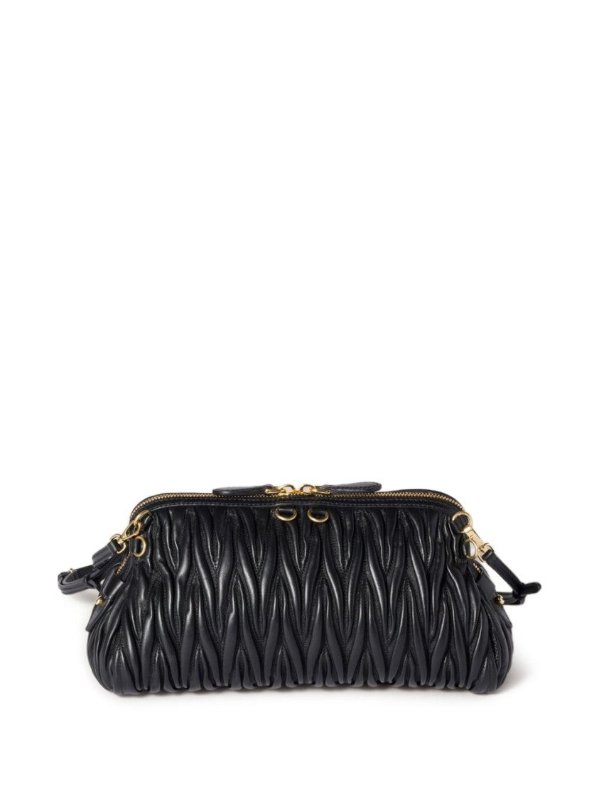 Miu Miu Ruched Pattern Shoulder Bag In Textured Leather