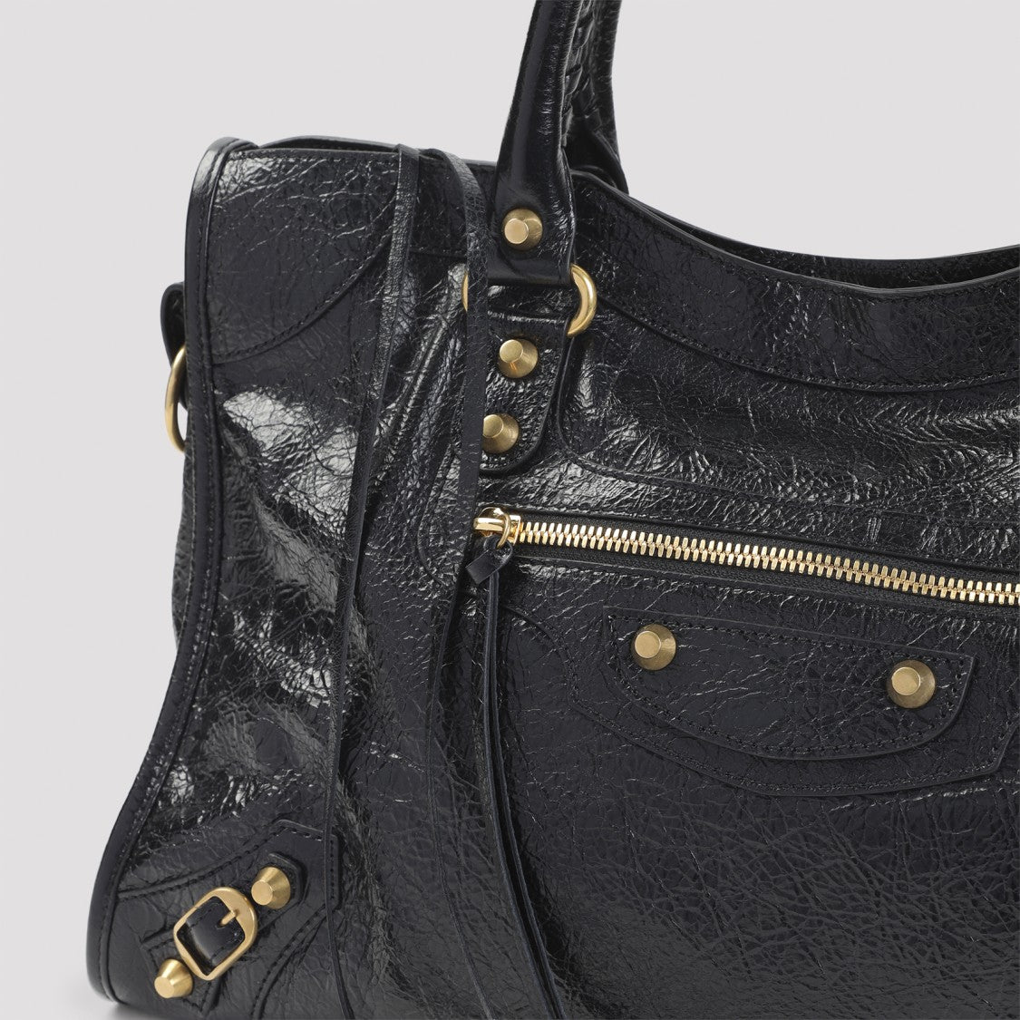 Balenciaga Textured Black Lamb Leather Shoulder Bag