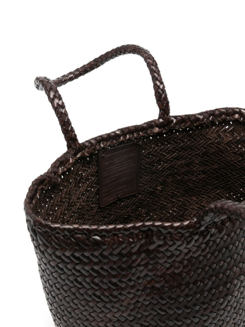 Dragon Diffusion Woven Brown Calf Leather Shopper Bag With Braided Handles