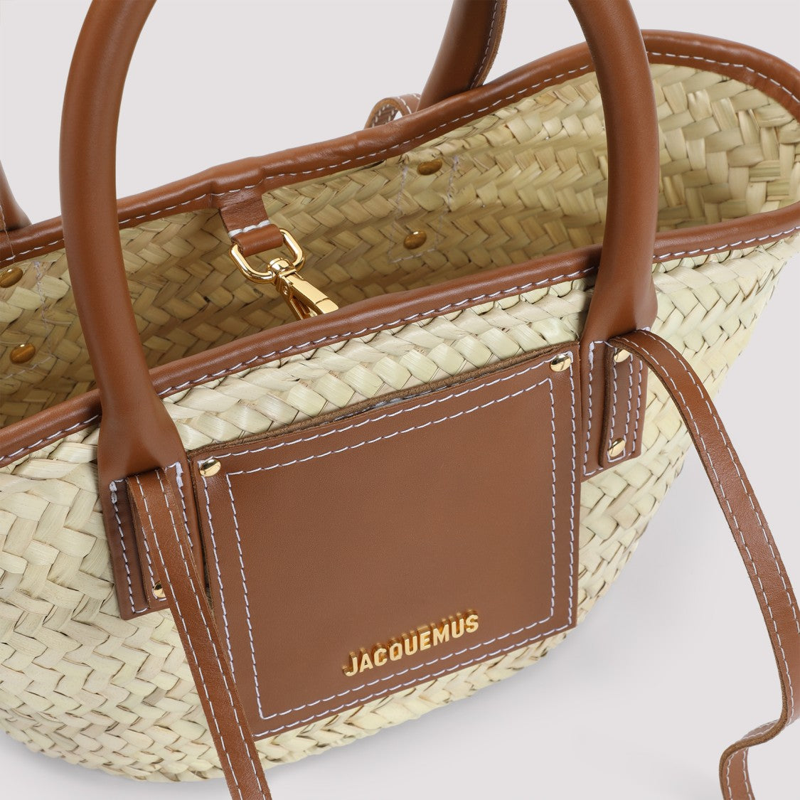 Jacquemus The Small Soli Basket In Brown Leather And Straw