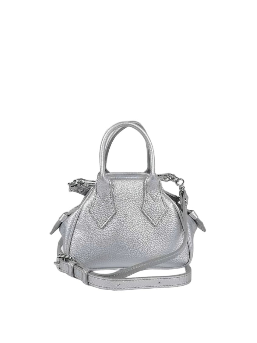 Vivienne Westwood Textured Silver Shoulder Bag With Trapezoidal Shape