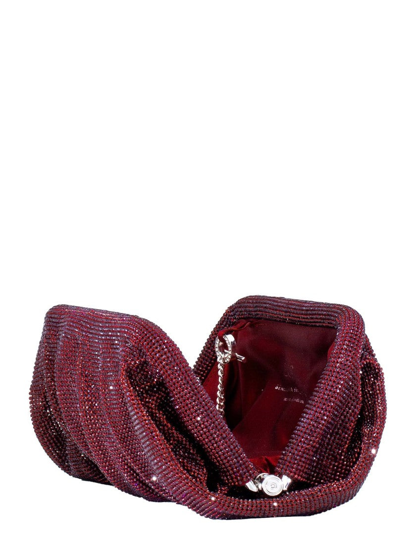 Benedetta Bruzziches Burgundy Aluminum Mesh Clutch With Rhinestone Accents