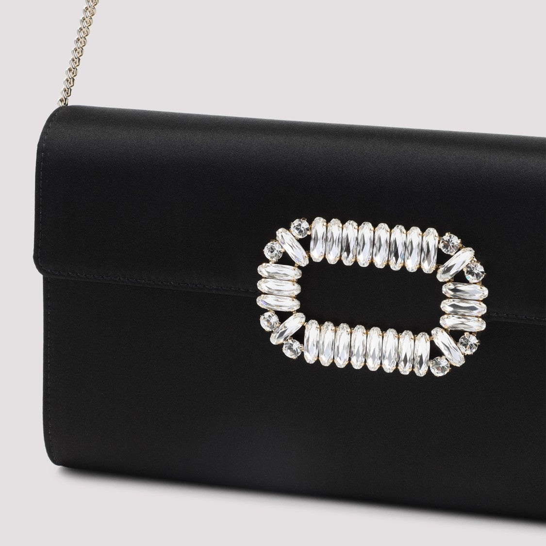 Roger Vivier Envelope Flap Sexy Choc Buckle Black Satin Clutch
