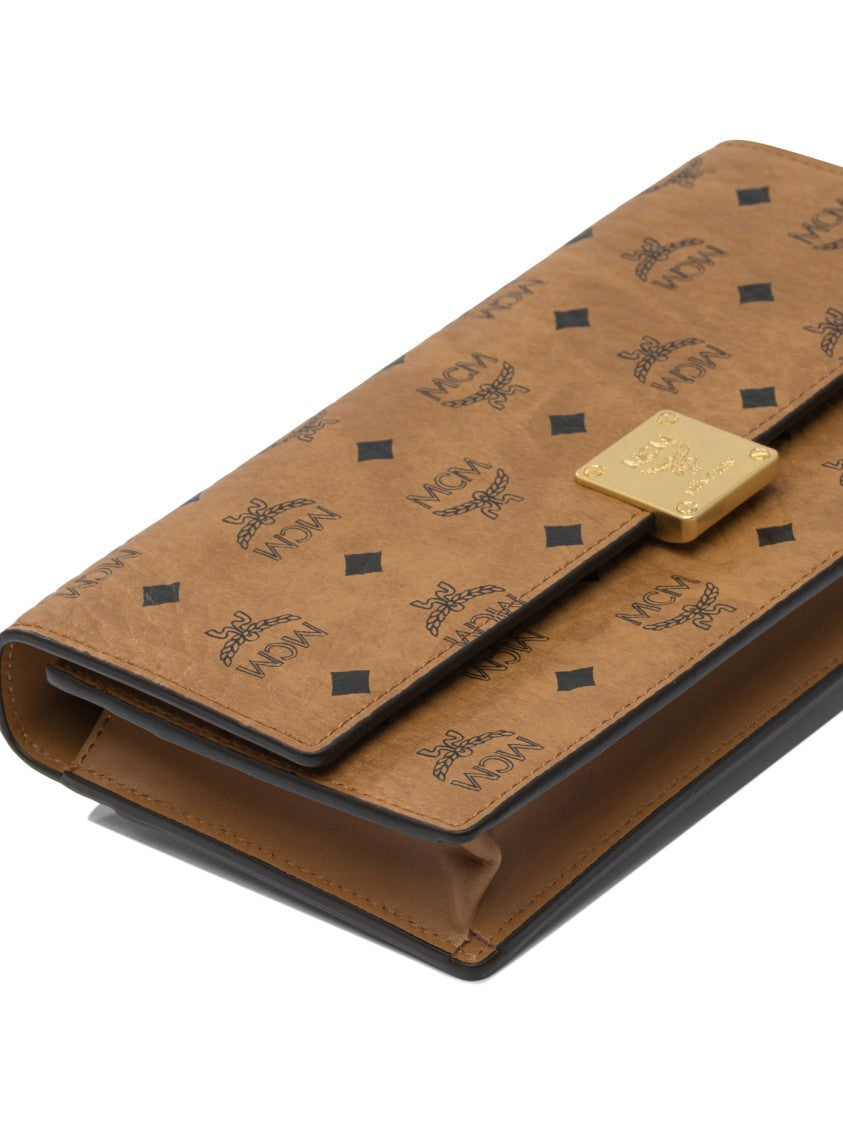 Mcm Brown Textured Clutch With Gold-Tone Closure