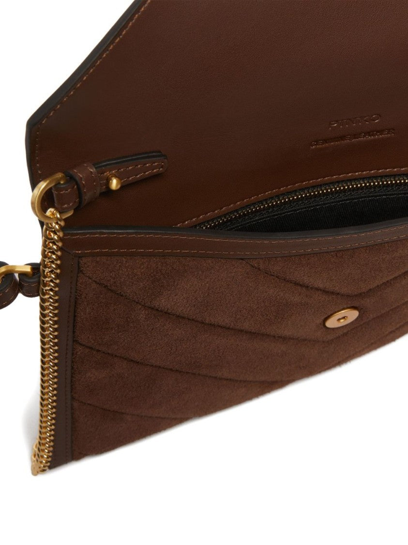 Pinko Chevron Quilted Brown Suede Clutch