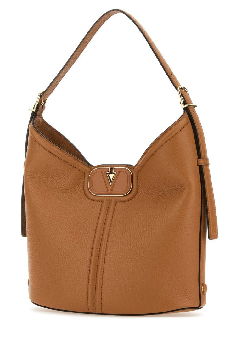 Valentino Garavani Camel Leather Vlogo Handbag