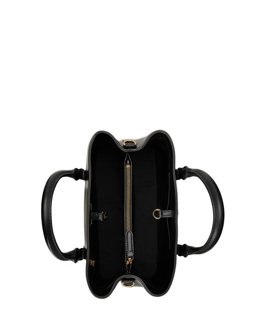 Lauren Ralph Lauren Structured Black Leather Satchel With Adjustable Strap