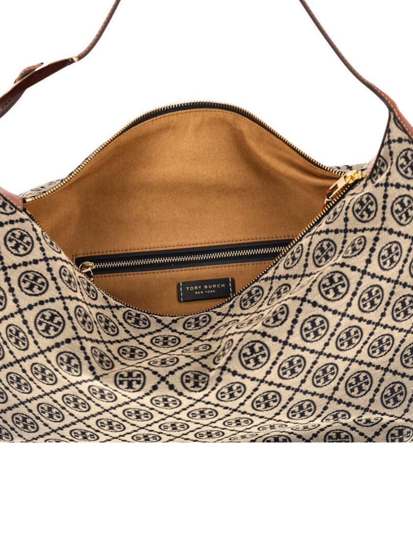 Tory Burch "T Monogram Balloon" Bag, Beige Cotton Blend