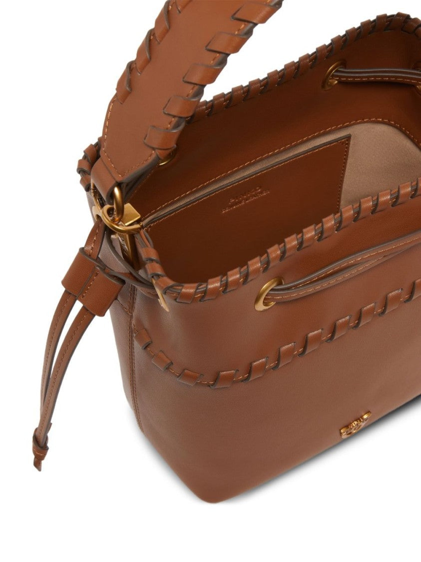 Pinko Structured Calf Leather Handbag With Woven Trim