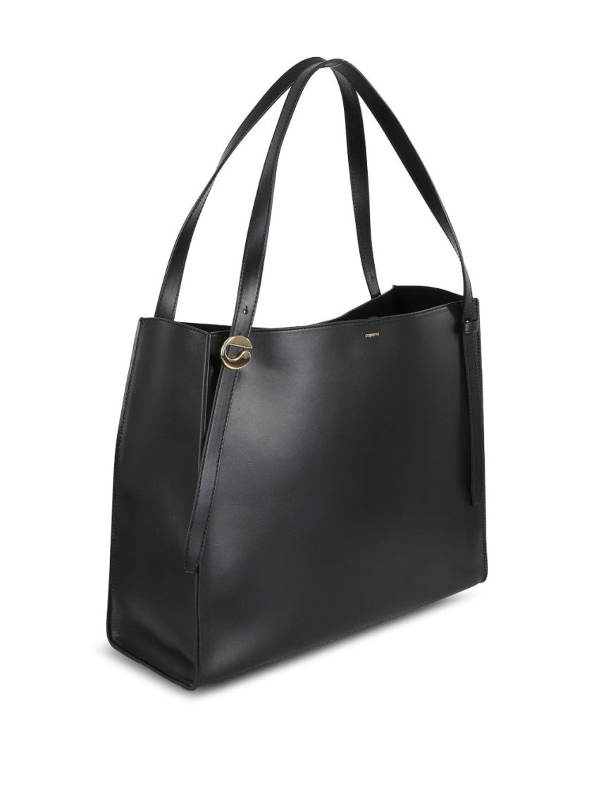Coperni Structured Black Handbag With Gold-Tone Logo Detail