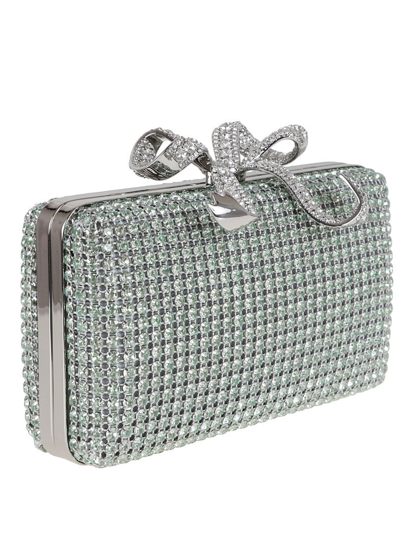 Self-Portrait Crystal-Encrusted Rectangular Clutch With Bow Clasp