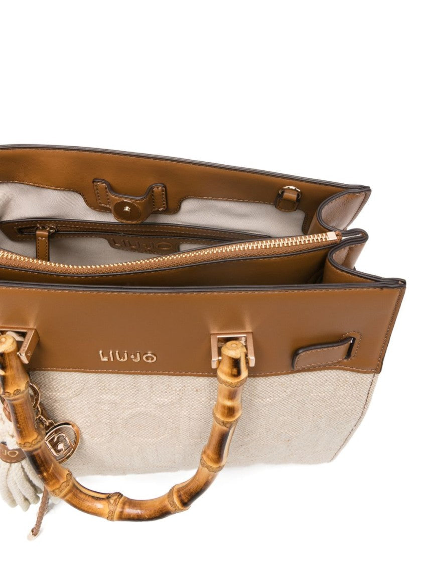 Liu Jo Textured Beige Handbag With Bamboo-Style Handles