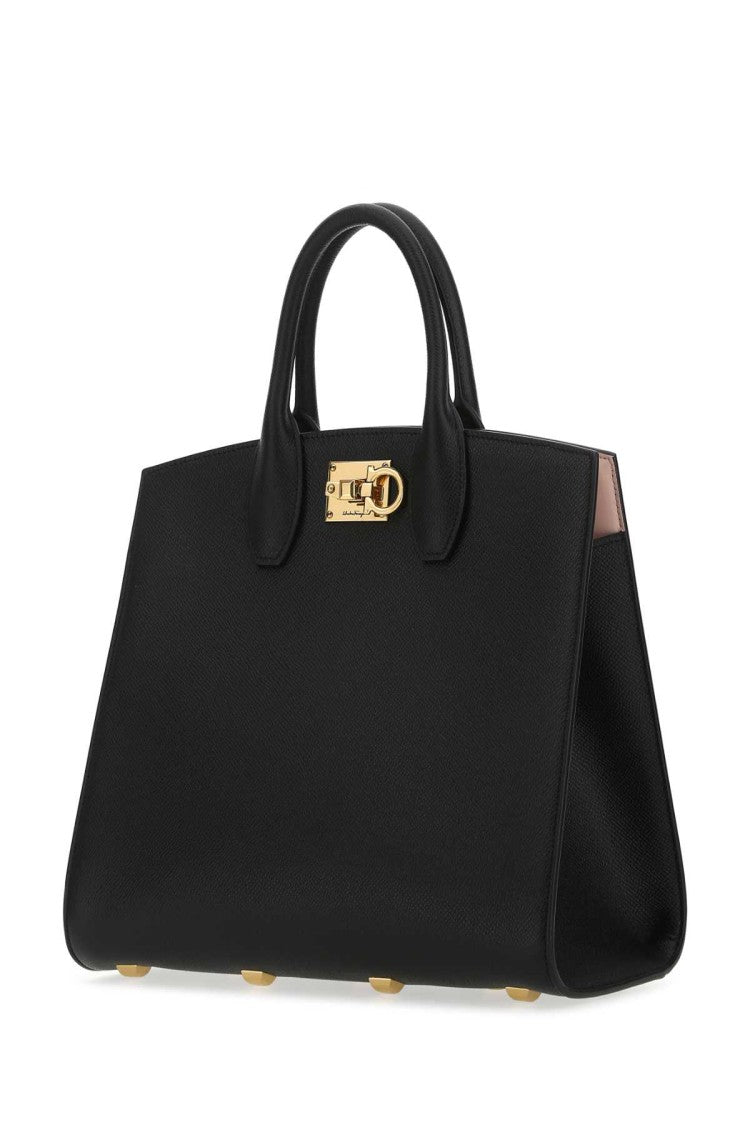 Salvatore Ferragamo Black Leather The Studio Handbag