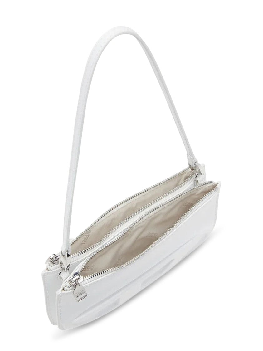 Diesel Rectangular White Handbag With Embossed Logo And Dual Compartments