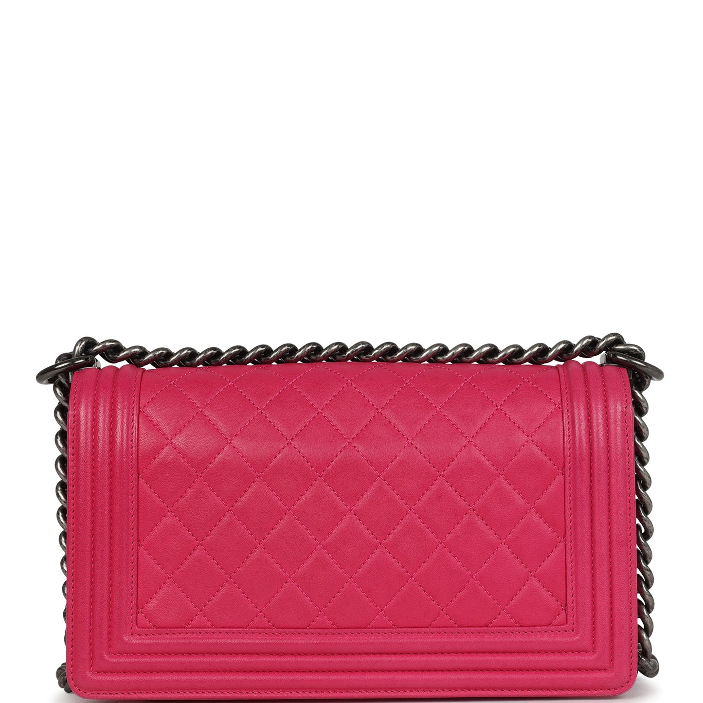 Pre-owned Chanel Medium Boy Bag Pink Lambskin Aged Ruthenium Hardware