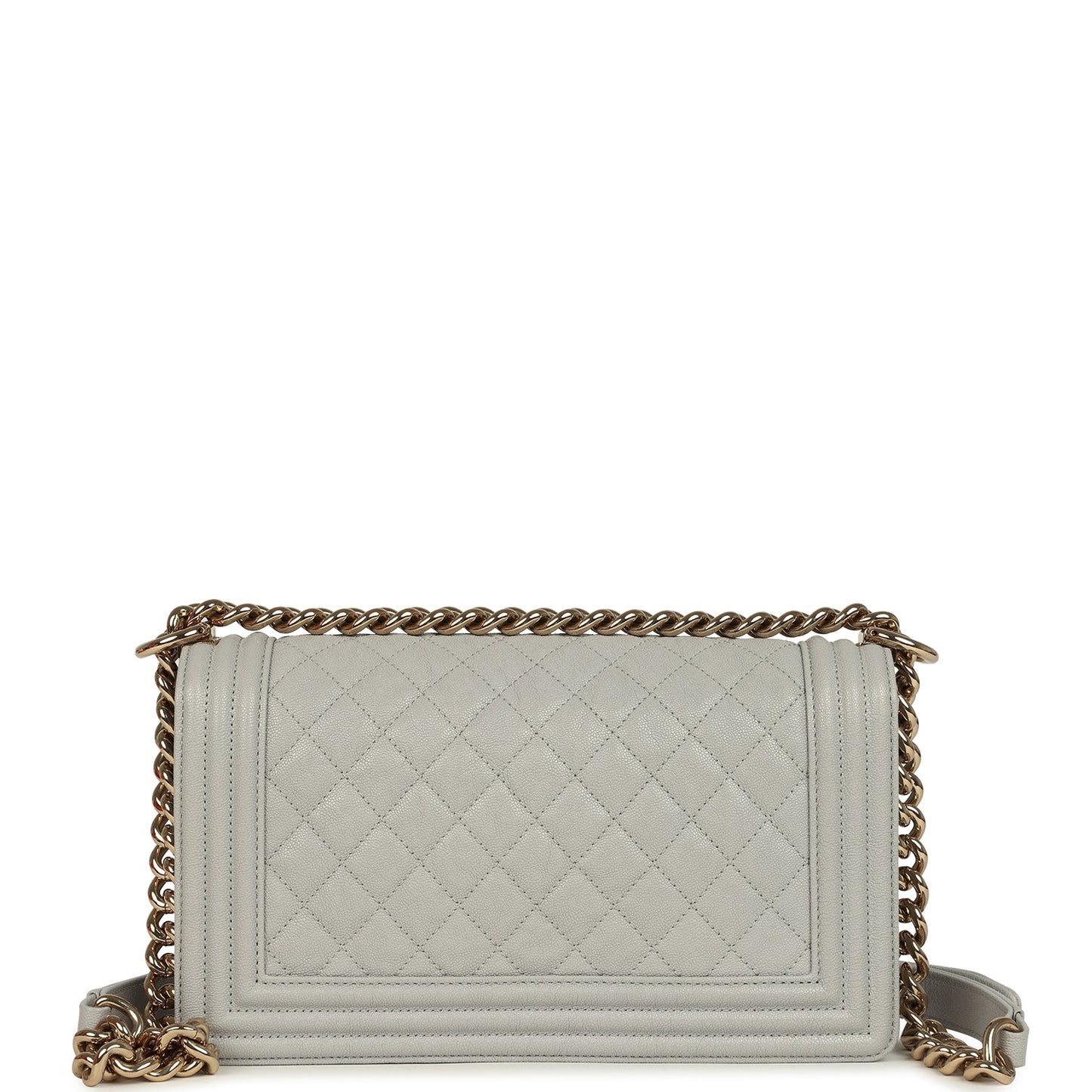 Pre-owned Chanel Medium Boy Bag Grey Shiny Caviar Light Gold Hardware