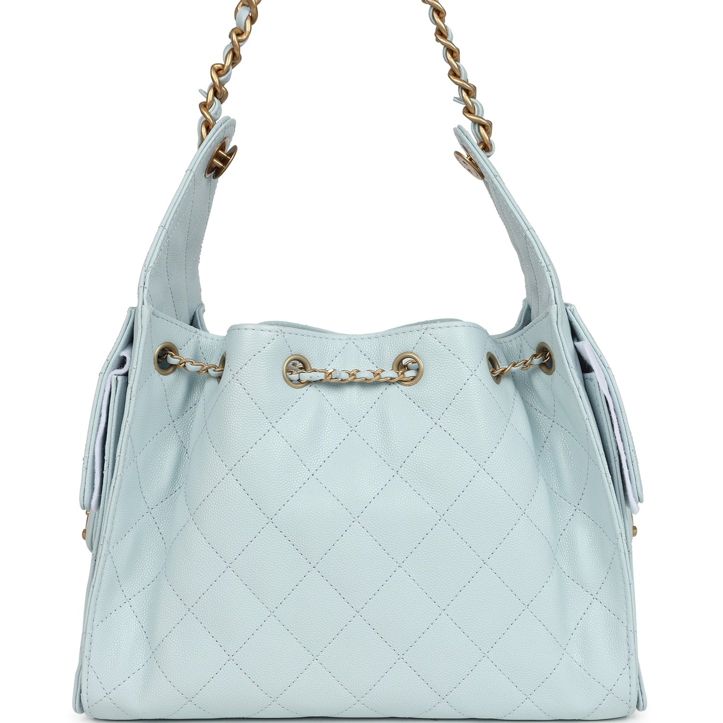 Pre-owned Chanel Small 25 Hobo Bag Light Blue Caviar Antique Gold Hardware
