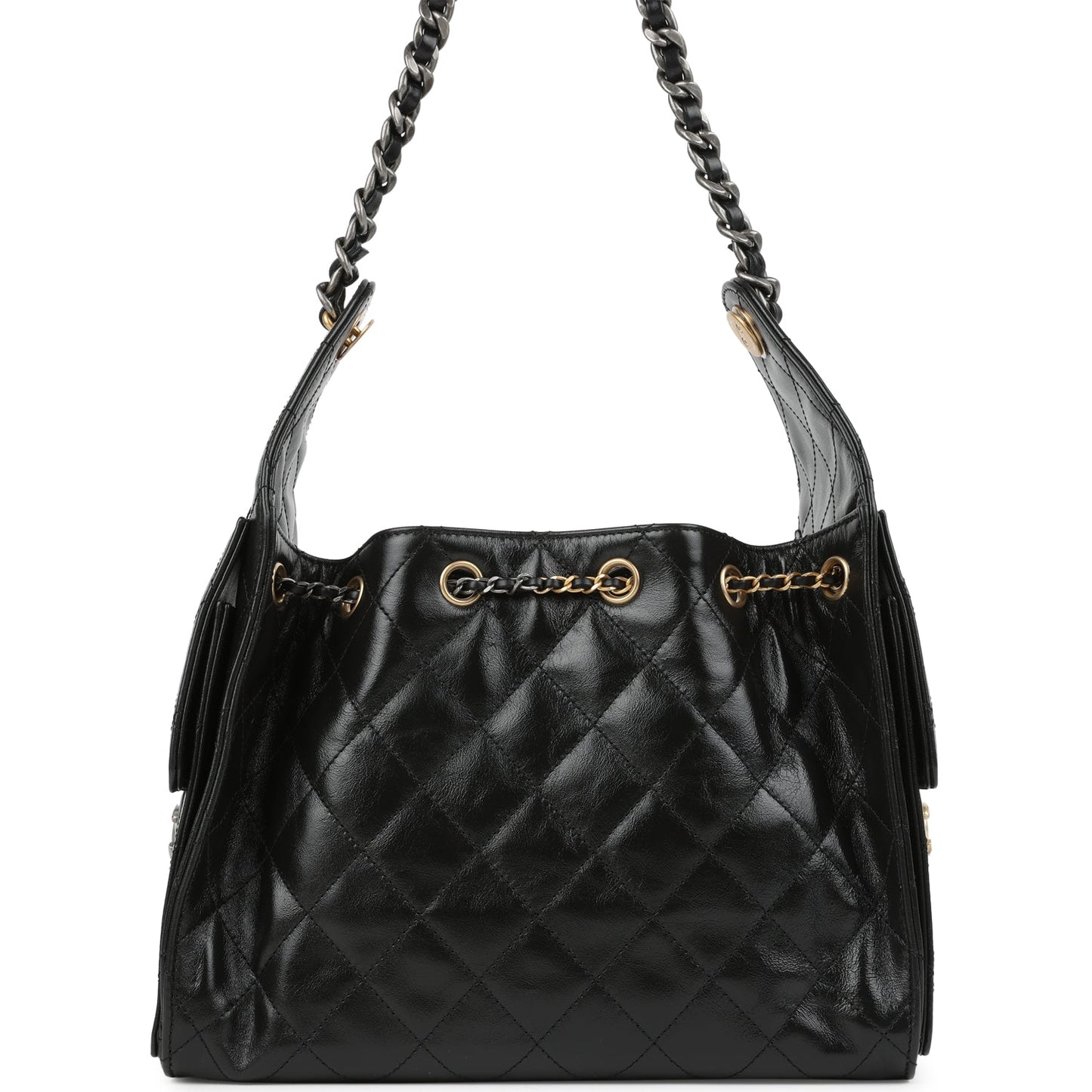 Chanel Small 25 Hobo Bag Black Shiny Crumpled Calfskin Mixed Metal Hardware