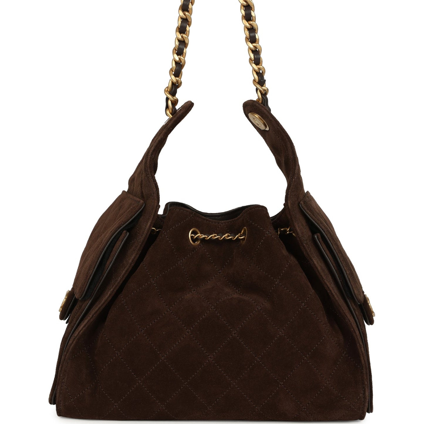Chanel Small 25 Hobo Bag Dark Brown Suede Antique Gold Hardware