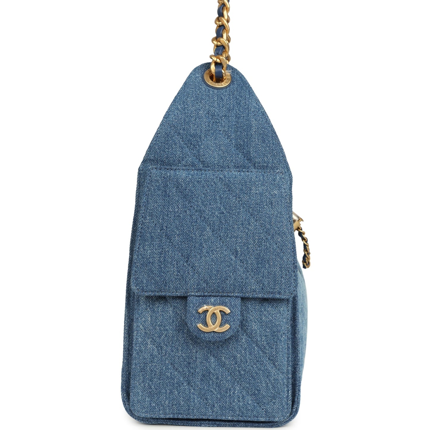 Chanel Small 25 Hobo Bag Blue Washed Denim Antique Gold Hardware