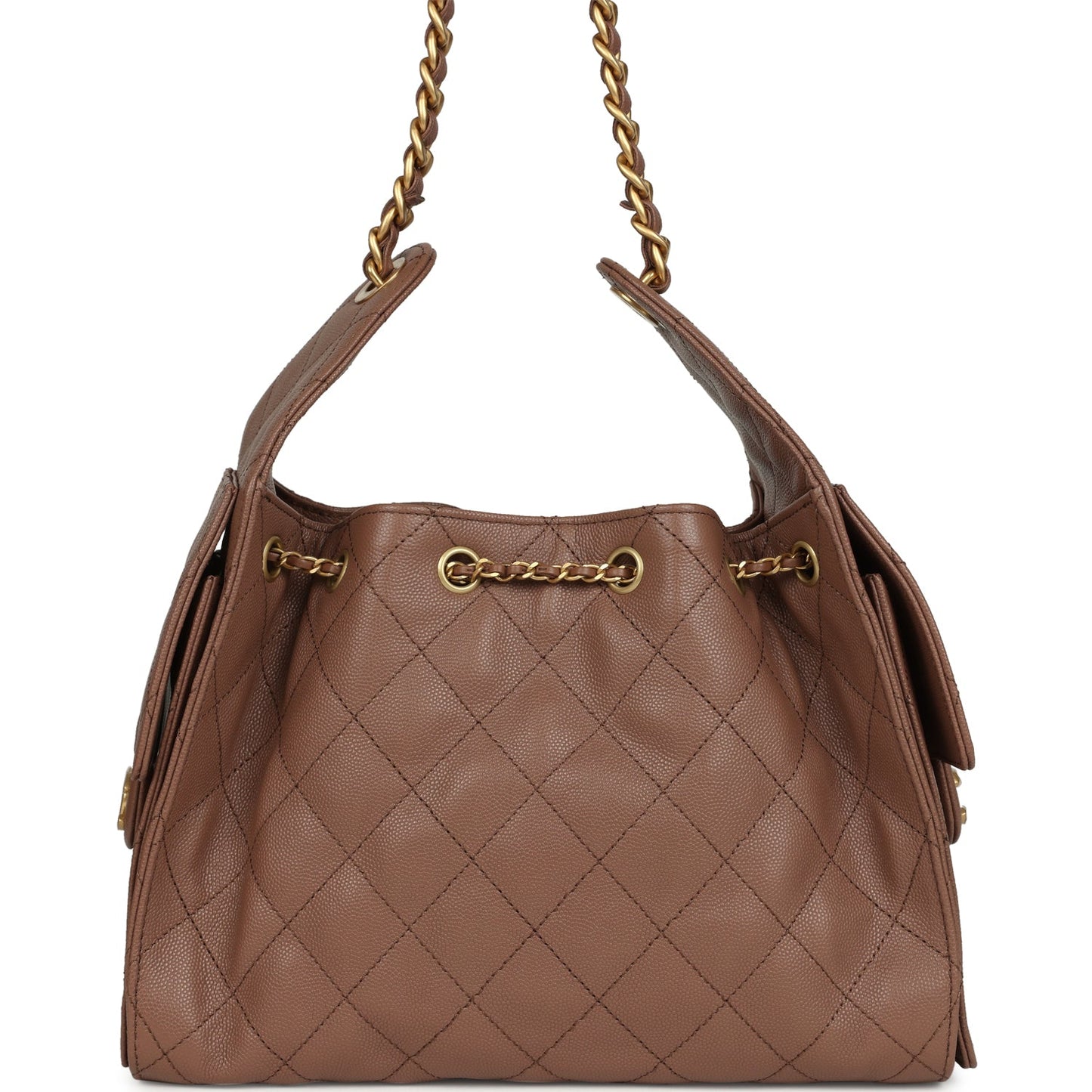 Chanel Small 25 Hobo Bag Brown Caviar Antique Gold Hardware