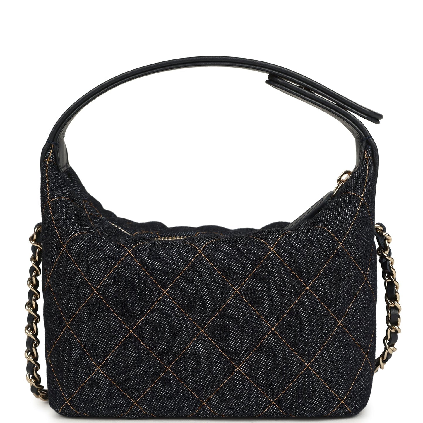 Chanel Mini Hobo Pouch with Chain Dark Blue Denim and Leather Light Gold Hardware