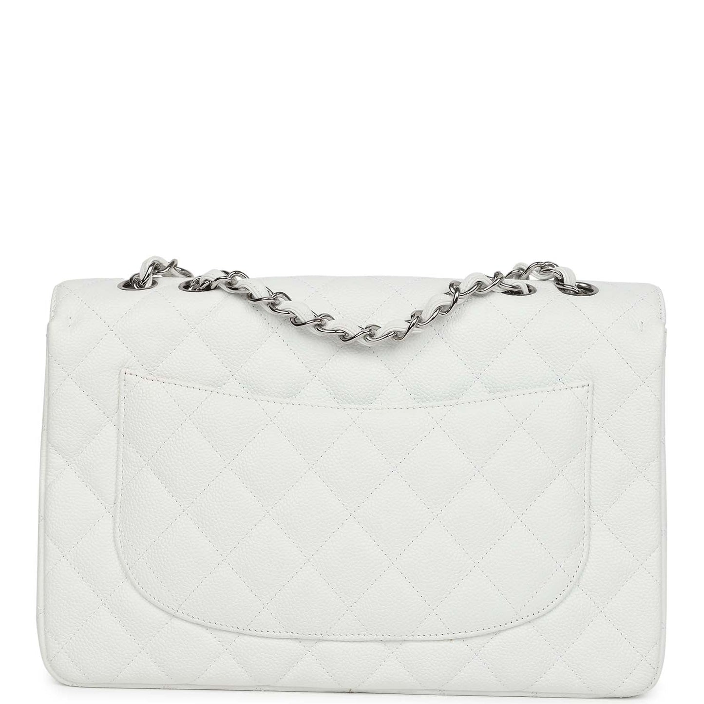 Pre-owned Chanel Jumbo Classic Single Flap Bag White Caviar Silver Hardware