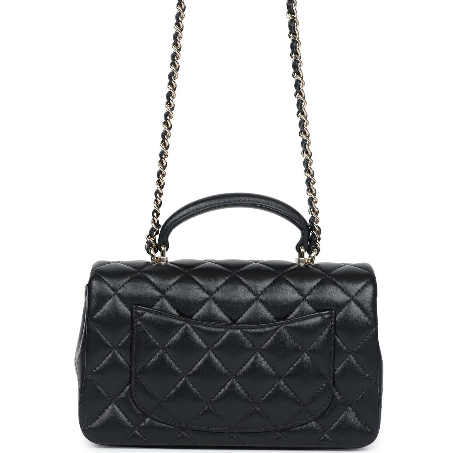 Chanel Mini Rectangular Top Handle Flap Bag Black Lambskin Light Gold Hardware