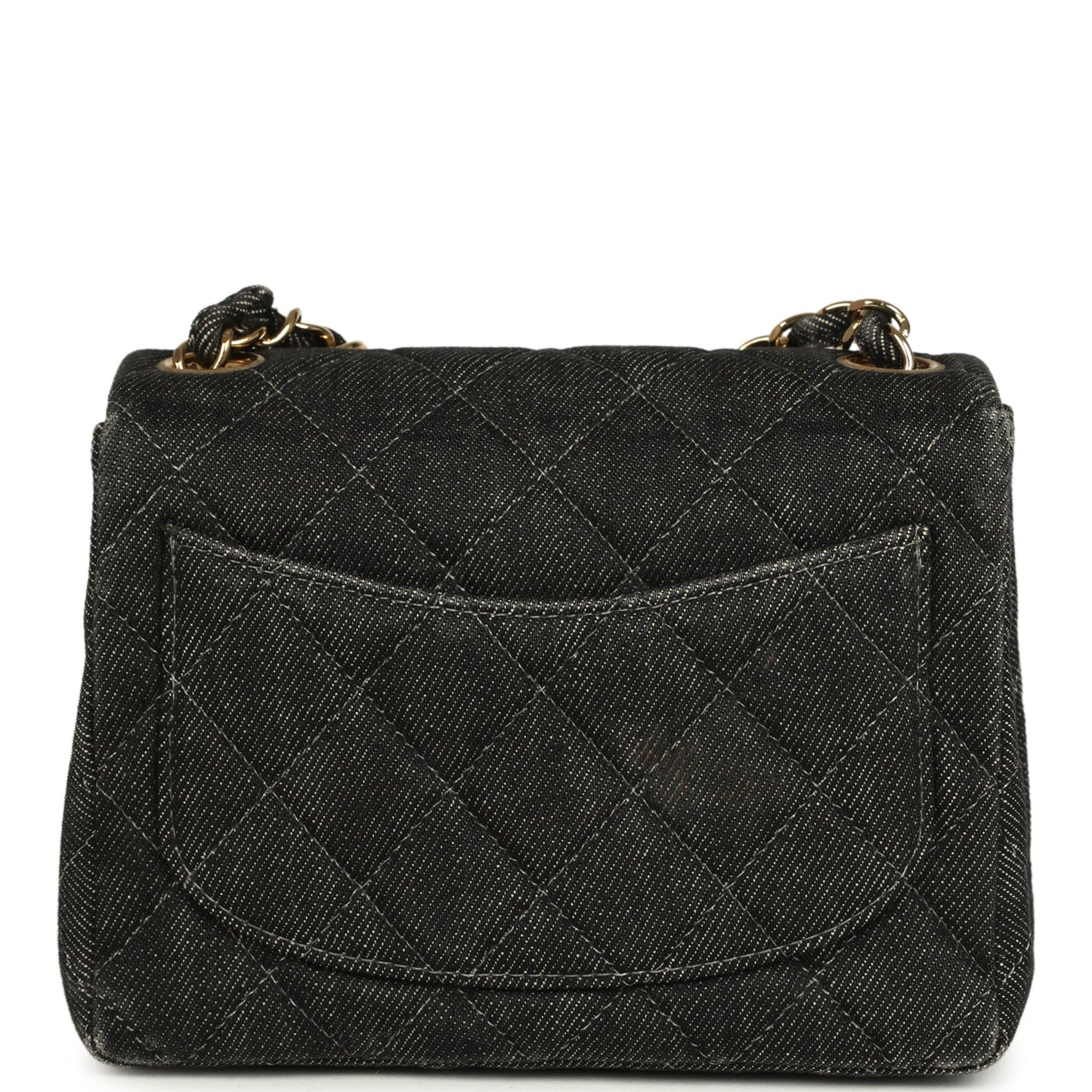 Vintage Chanel Mini Square Flap Bag Black Denim Gold Hardware
