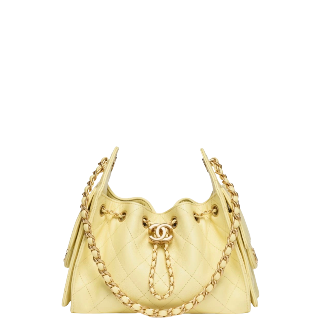 Chanel 25 Mini Handbag Grained Calfskin & Gold-Tone Metal Light Yellow