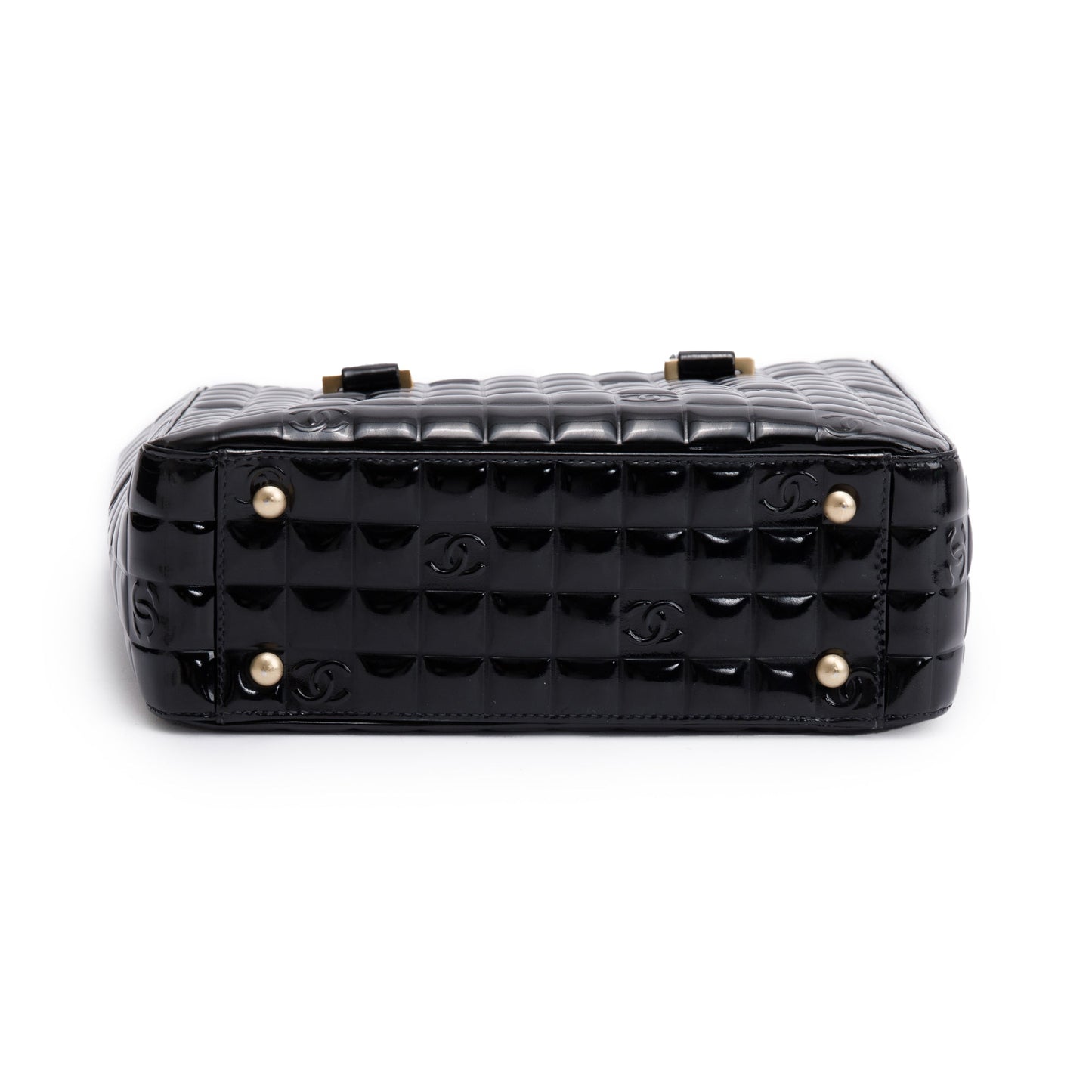 Chanel Black Quilted Patent Leather Chocolate Bar CC Tote Bag