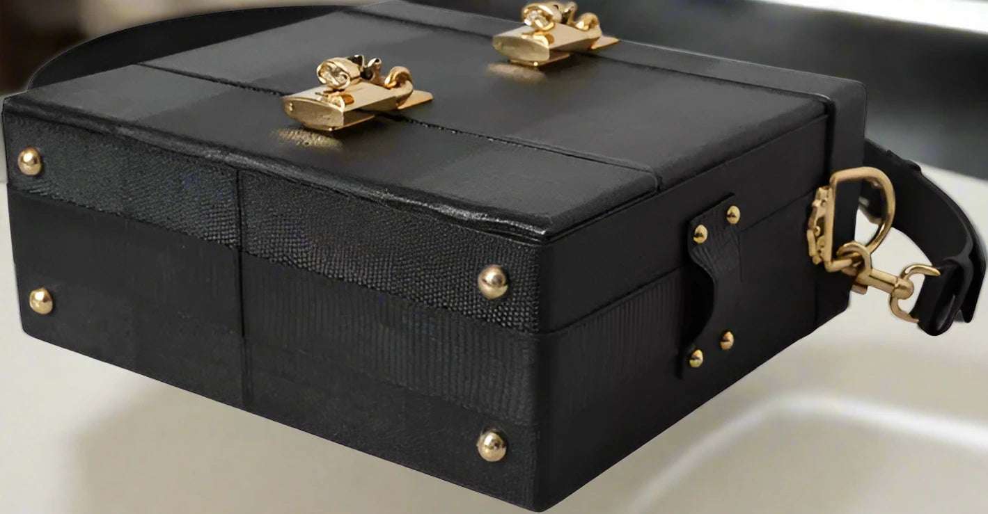 Dolce & Gabbana Black Lizard Embossed Double Box Bag