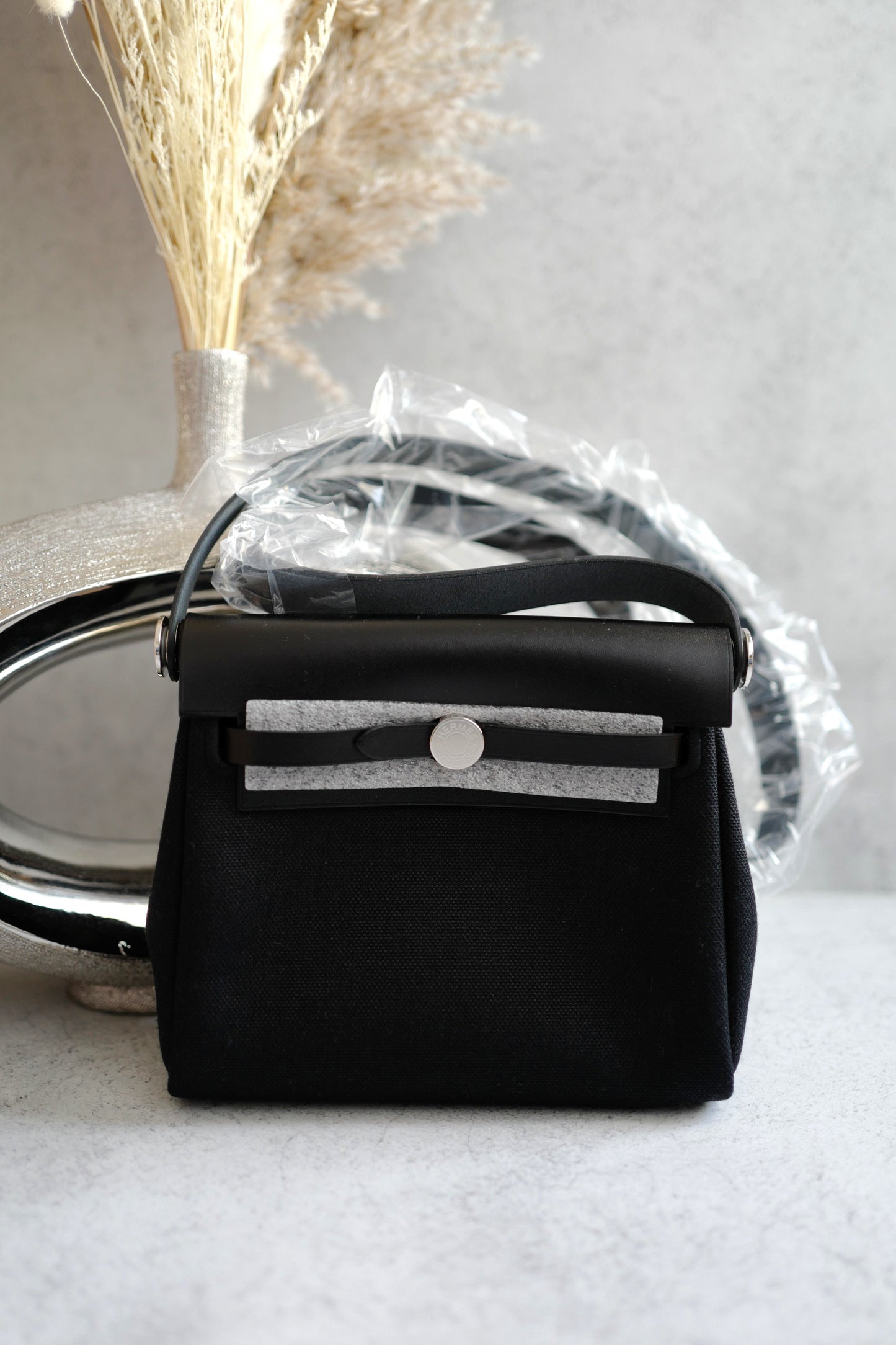 BNIB Hermes Mini Herbag In Black on Black W with Palladium hardware Crossbody