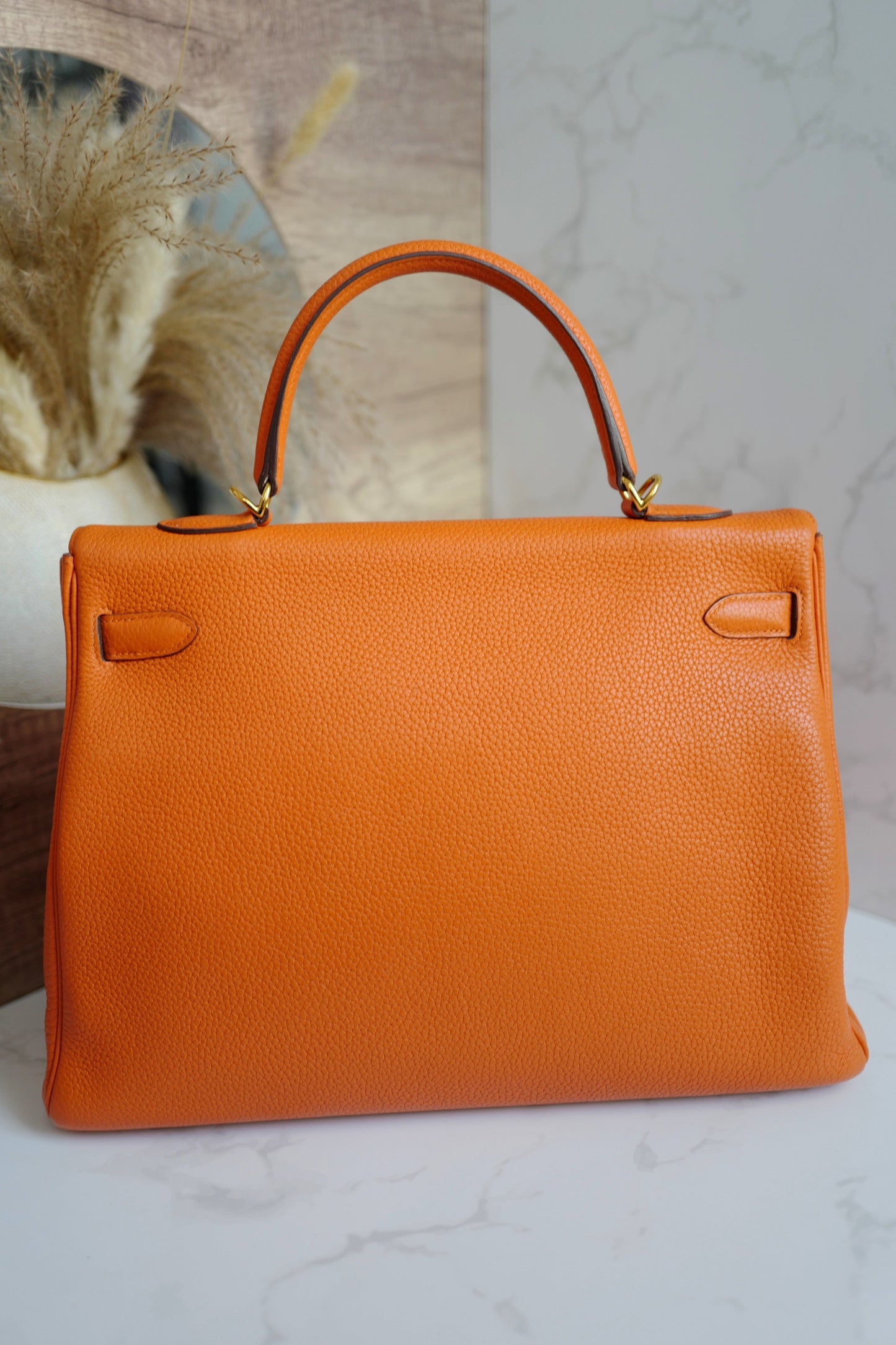 Preowned Hermes Kelly 35 Orange Togo Gold Hardware #P